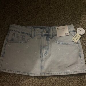 Aero Light Blue Denim Skirt with Heart Accents  NWT Size XS
